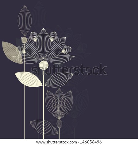 three abstract lotus flower on the dark purple background vector