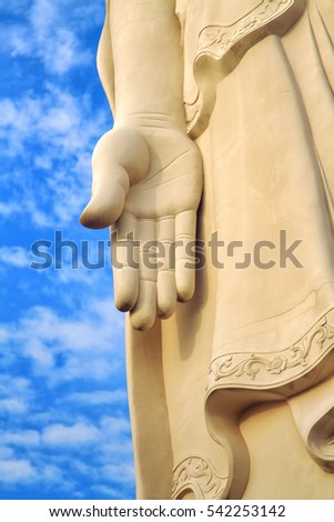Hend of huge Buddha statue at Vinh Tranh Pagoda in My Tho, the Mekong Delta, Vietnam