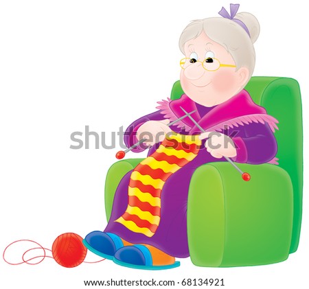 Grandmother knits a scarf - stock photo