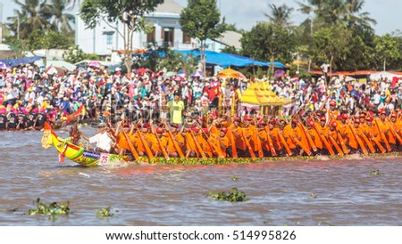 Soc Trang, Vietnam - November 13, 2016: Traditional khmer boat racing named Doi Ghe Ngo held in Soc Trang, November 13, Vietnam.