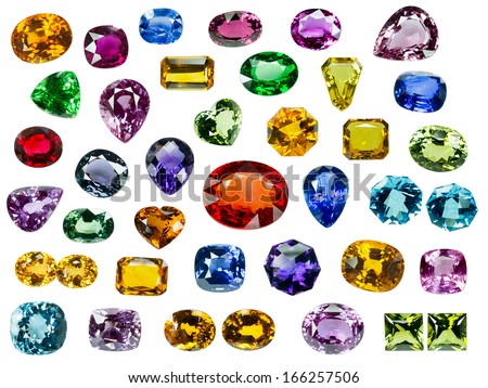 Bright gems on a white background