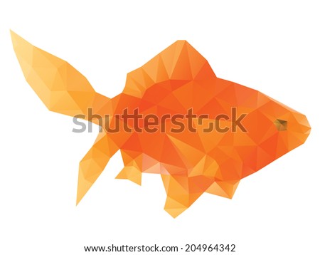 Abstract bright polygonal gold fish on white background.