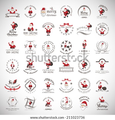 Santa Claus And Christmas Elements Set - Isolated On Gray Background - Vector Illustration, Graphic Design Editable For Your Design