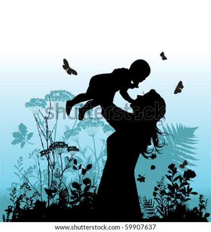 Happy family - women and her child. Vector illustration.