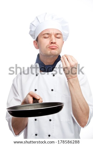 Chef Holding Pan Showing Gesture Tasty Stock Photo 178586288 - Shutterstock