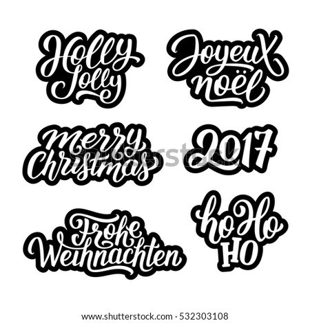 Merry Christmas Vector Labels Set French Stock Vector 