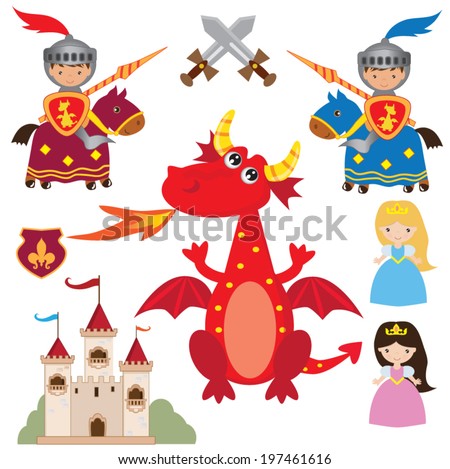 Cute Princess Knight Dragon Illustration Stock Vector 197461613 ...