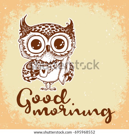 Hand Drawn Sleepy Owl Cup Coffee Stock Vector 606769937 - Shutterstock