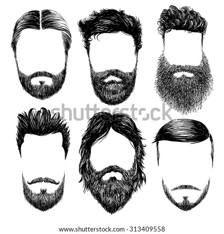 Hipster Fashion Man Hair Beards Hand Stock Vector 