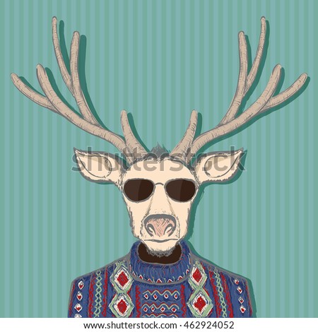 Illustration Deer Dressed Like Nerd Shirt Stock Vector 417274687 ...