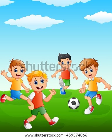 Vector Illustration Kid Playing Soccer Playground Stock Vector ...