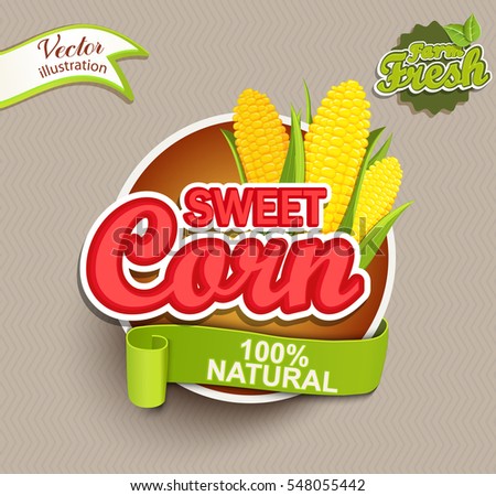 Sweet Corn logo lettering typography food label or sticker. Concept for farmers market, organic food, natural product design.Vector illustration.