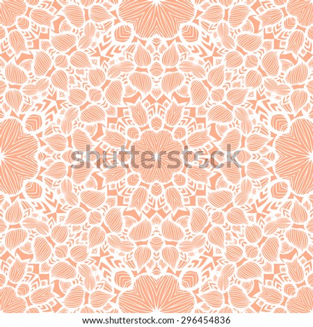 Ornamental Seamless Pattern. White Lace Texture on Peach Background.