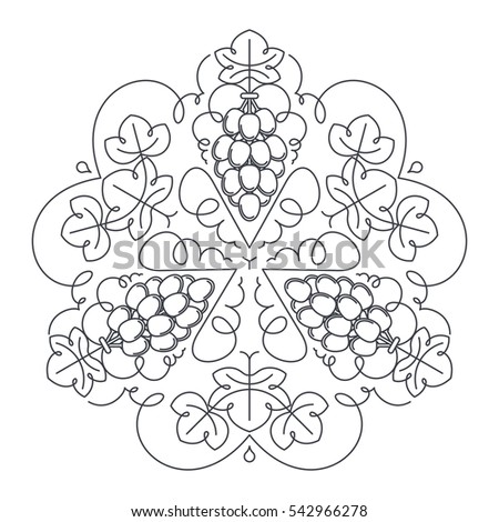 Mandala Ornament Of Grape Fruit And Leaves