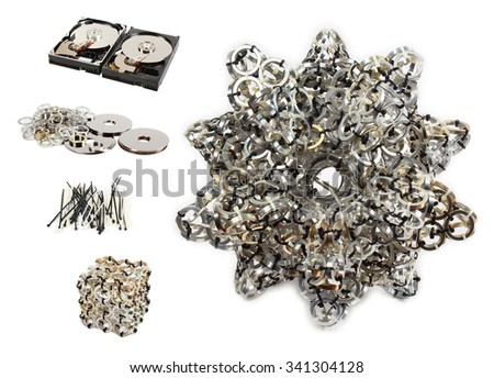 DIY Handicraft Project From Old Scrap Hard Drives Artistic Compositions Made Of Aluminum Spacers Concatenated DIY Handicraft Project From Old Scrap Hard Drives Artistic Compositions Made Of Aluminum Spacers Concatenated
