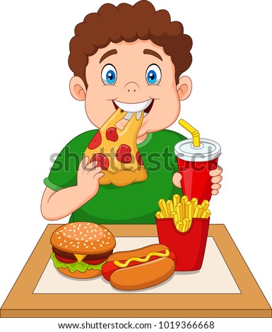 Fat Boy Eating Junk Food Stock Vector 1019366668 - Shutterstock