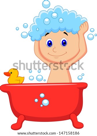 Cartoon Baby Girl Having Bath Bathtub Stock Vector 207900799 - Shutterstock
