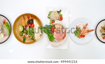BANH CUON Fried Shrimps wrapped Boiled shrimps BANH CUON PHO white noodles with pork soup, Vietnamese food.