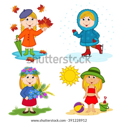 Girl Four Seasons Vector Illustration Eps Stock Vector 391228912 ...