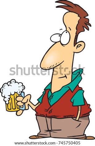 Cartoon Man Holding Mug Beer Thinking Stock Vector 745750405 - Shutterstock