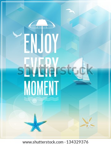 Seaside view poster. Vector background.