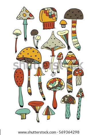 Art Mushrooms Set Sketch Your Design Stock Vector 569364298 - Shutterstock