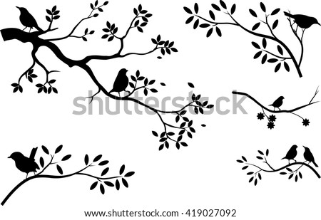 Tree Silhouette Birds Flying Bird Cage Stock Vector 120832159 ...