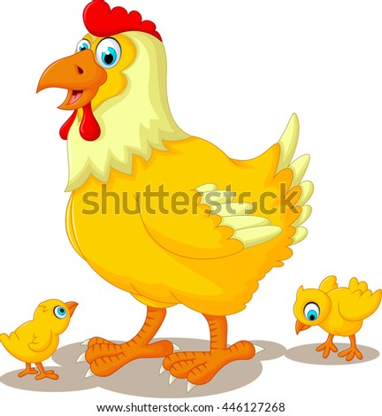 Funny Hen Cartoon Her Baby Chicken Stock Vector 446127268 - Shutterstock