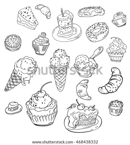 Hand Drawn Confectionery Set Croissant Cupcake Stock Vector 172729004 ...