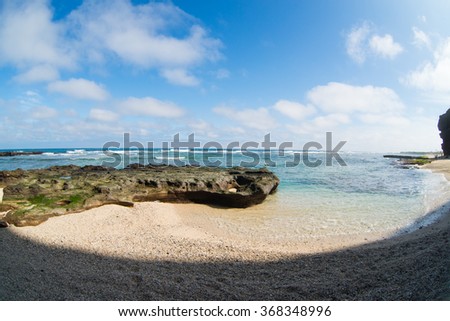 Beautiful landscape with rock and beach in Lyson island, Quang Ngai, Vietnam