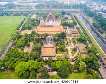 Hue Imperial Royal Palace from drone. Hue, Vietnam.