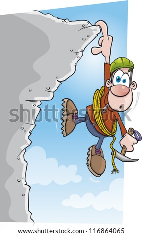Cartoon Climber Trouble Hanging Cliff Stock Vector 116864065 - Shutterstock