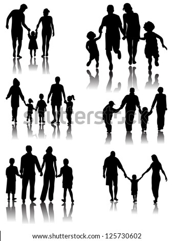 Family Silhouettes with shadow. Vector