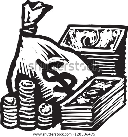 Black White Vector Illustration Cash Money Stock Vector 128306495 - Shutterstock