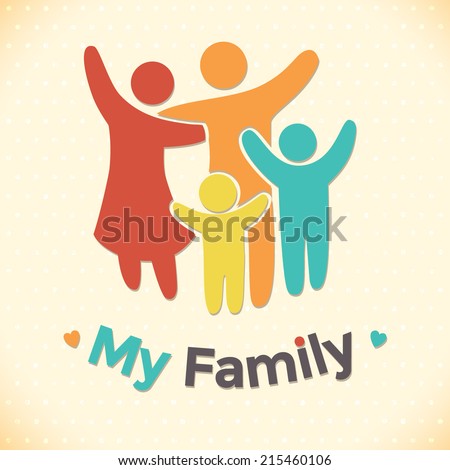 Happy family icon multicolored in simple figures. two children, dad and mom stand together. Vector can be used as logotype