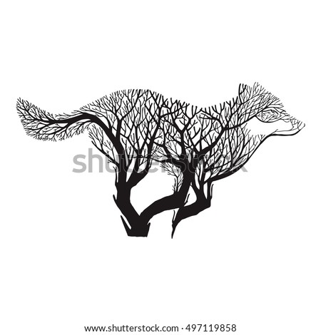 wolf run silhouette double exposure blend stock vector 497119858 wolf run silhouette double exposure blend stock vector 497119858