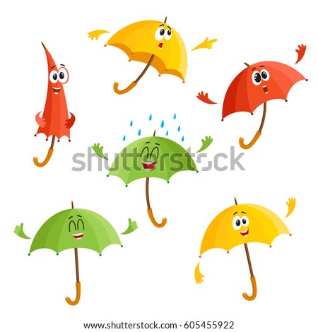 Cute And Funny Umbrella Characters With Human Face Showing Different Emotions Cartoon Vector Illustration Isolated Cute And Funny Umbrella Characters With Human Face Showing Different Emotions Cartoon Vector Illustration Isolated