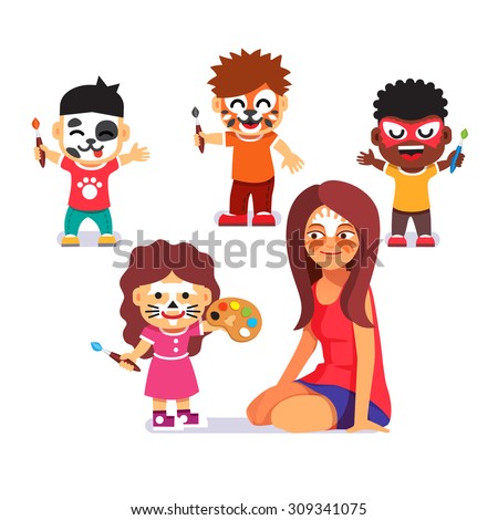 face painting party kids with brushes playing with teacher and drawing characters paint no - Paint Drawing For Kids face painting party kids with brushes playing with teacher and drawing characters paint no - Paint Drawing For Kids