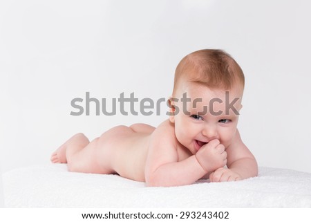 Naked baby in hand Cock face harness