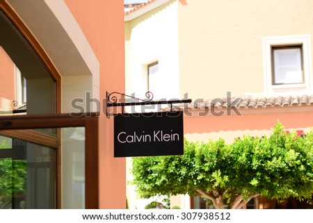 MALLORCA - JULY 31, 2015: Calvin Klein Store in Festival park outlet village in Mallorca. Calvin Klein Inc. is an American fashion house founded by the fashion designer Calvin Klein.