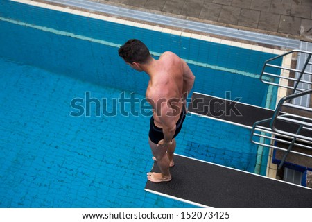 Public Swimming Pools With Diving Boards man fear height standing on diving stock photo 152073425 Public Swimming Pools With Diving Boards man fear height standing on diving stock photo 152073425