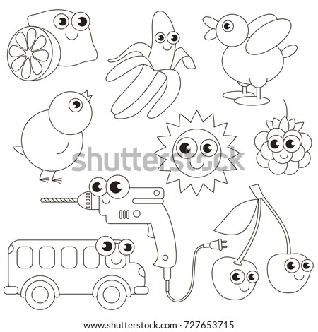 Objects To Be Yellow Colored Elements Set Collection Of Coloring Book Template The Group