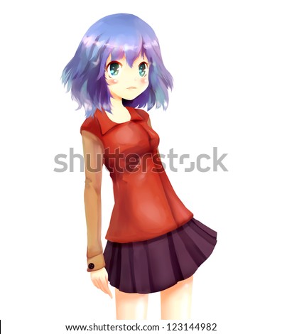Anime Girl With Blue Hair Wearing A Red Coat And Skirt Anime Girl With Blue Hair Wearing A Red Coat And Skirt