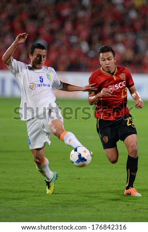 NONTHABURI-FEB 8,Nguyen Van Bien(W) of Hanoi T&T hit the ball during AFC Champions League 2014 between SCG Muangthong utd and Hanoi T&T at SCG Stadium on February8,2014 in Thailand