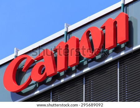 Wallisellen, Switzerland - 12 July, 2015: upper part of the Canon Switzerland office building. Canon Inc. is a multinational corporation specialized in manufacturing of imaging and optical products.