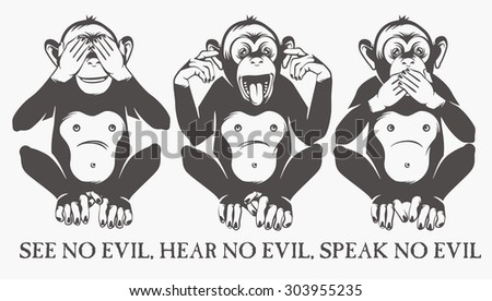 Three Wise Monkeys Mizaru Covering His Eyes Stock Illustration ...