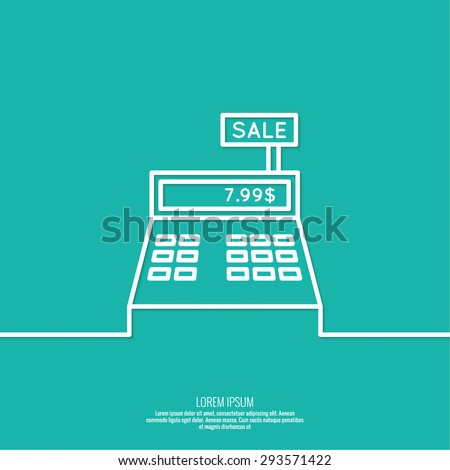 Abstract background with the cash register. Pictogram icon. minimal, outline.