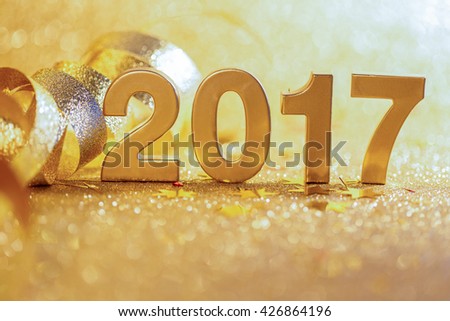 New year decoration,Closeup on golden 2017