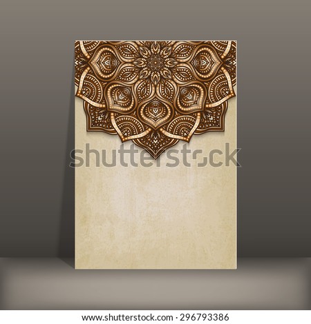 grunge paper card with brown floral circular pattern - vector illustration. eps 10