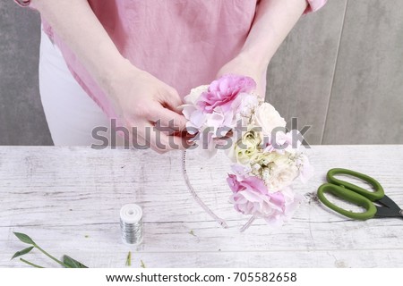 Florist Work How Make Flower Crown Stock Photo Edit Now 705582658 Florist Work How Make Flower Crown Stock Photo Edit Now 705582658